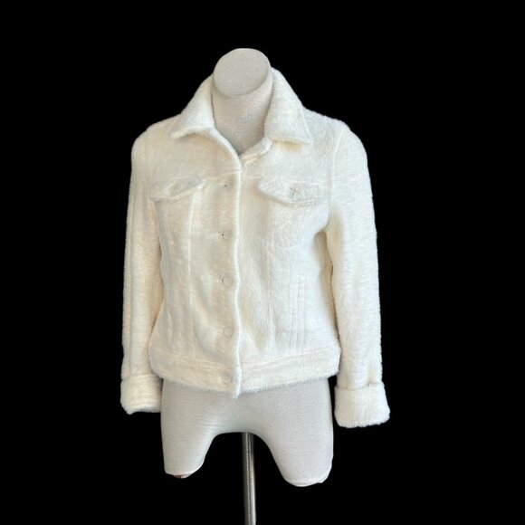 Banana Republic Ivory Fuzzy Trucker Jacket Size Small - Picture 1 of 12